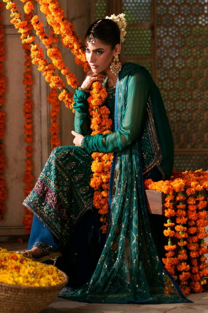 Naqshi | 3 Piece Green & Blue Crinkle Chiffon luxury pret – Anfa | Ready To Wear - Image 3