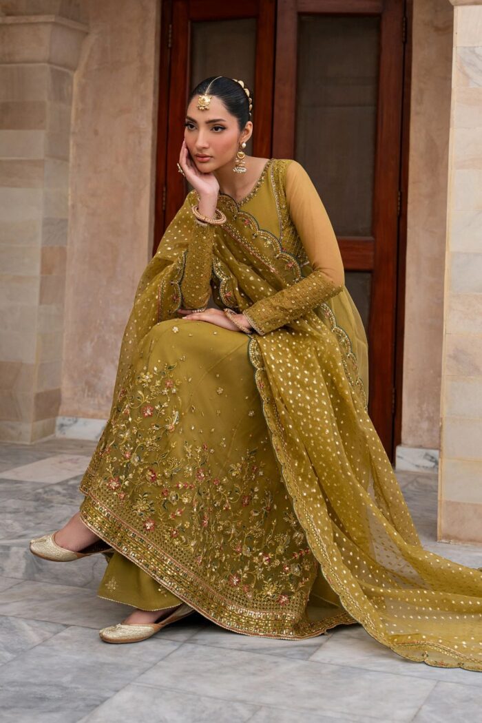 Naqshi | 3 Piece Mustard Organza luxury pret – Lehr | Ready To Wear - Image 2