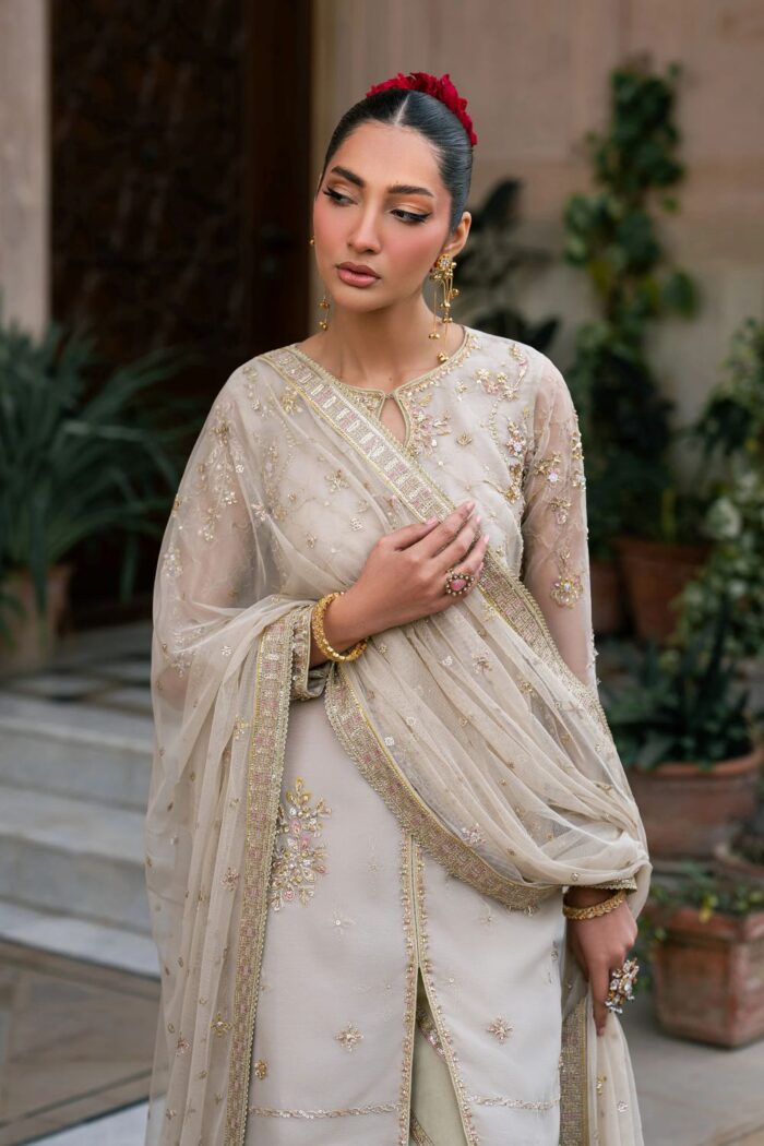 Naqshi | 3 Piece Skin + Pistachio Organza luxury pret – Saaz | Ready To Wear - Image 3