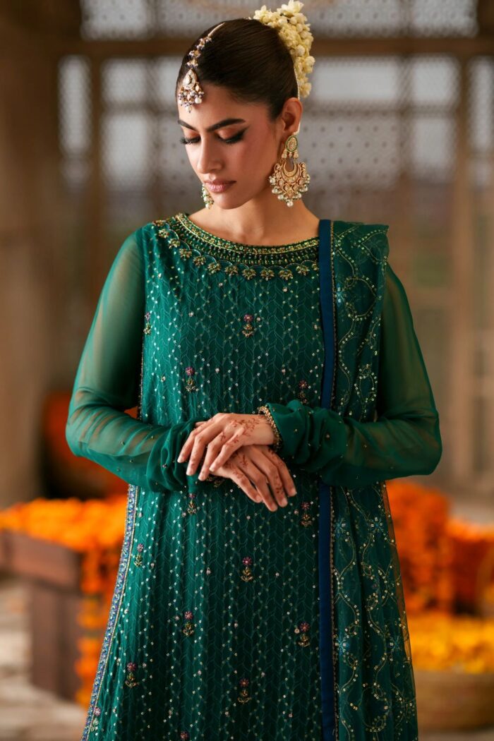 Naqshi | 3 Piece Green & Blue Crinkle Chiffon luxury pret – Anfa | Ready To Wear - Image 2
