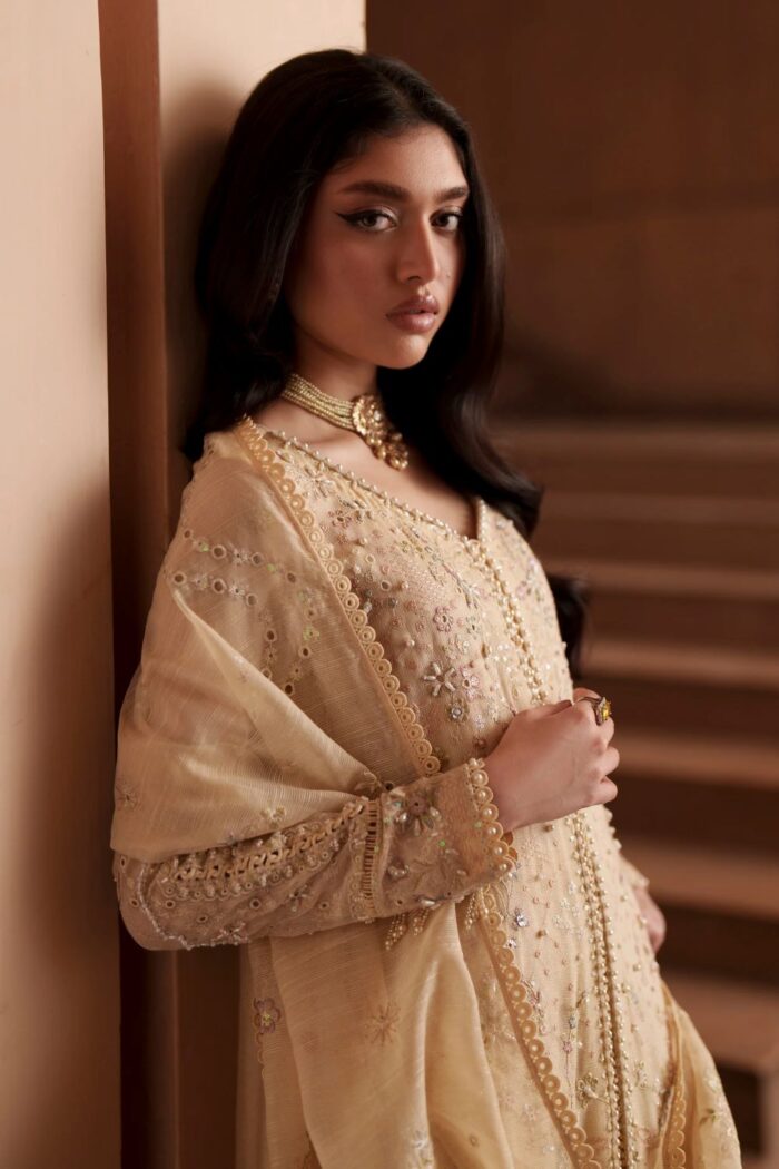 Naqshi | 3 Piece Vintage Cream Khadi Net luxury pret – Igor | Ready To Wear - Image 2
