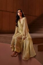 Naqshi | 3 Piece Light Lime Khadi Net luxury pret – Luzia | Ready To Wear - Image 5