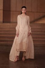 Naqshi | 3 Piece Peach Khadi Net luxury pret – Beatriz  | Ready To Wear - Image 5