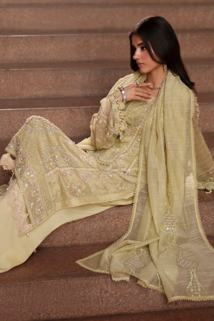 Naqshi | 3 Piece Light Lime Khadi Net luxury pret – Luzia | Ready To Wear - Image 2