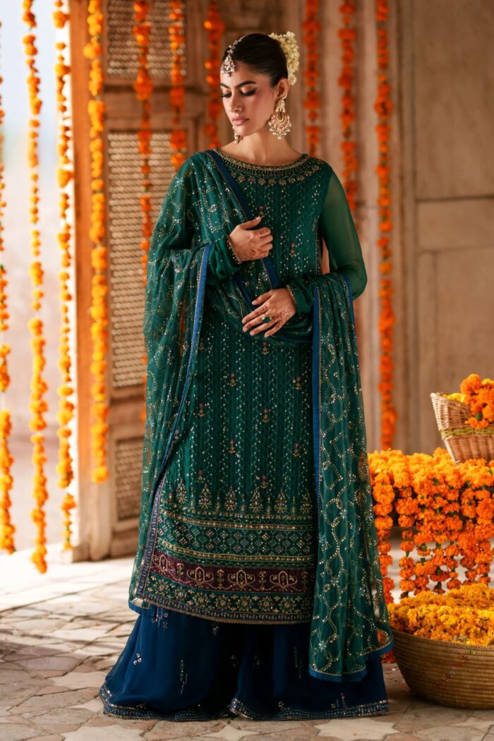 Naqshi | 3 Piece Green & Blue Crinkle Chiffon luxury pret – Anfa | Ready To Wear - Image 6
