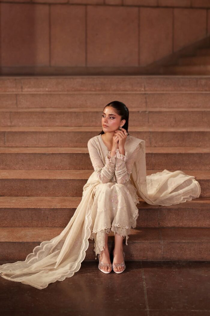 Naqshi | 3 Piece Off-White  Khadi Net luxury pret – Ingrid | Ready To Wear - Image 7