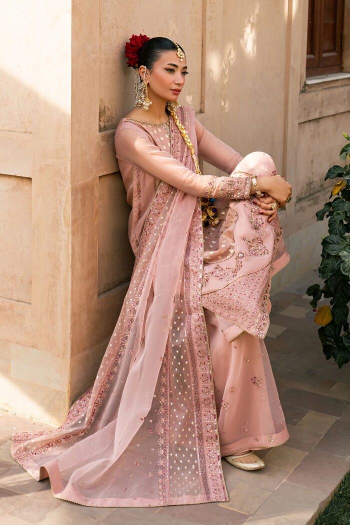 Naqshi | 3 Piece Peach Organza luxury pret – Faris | Ready To Wear - Image 2
