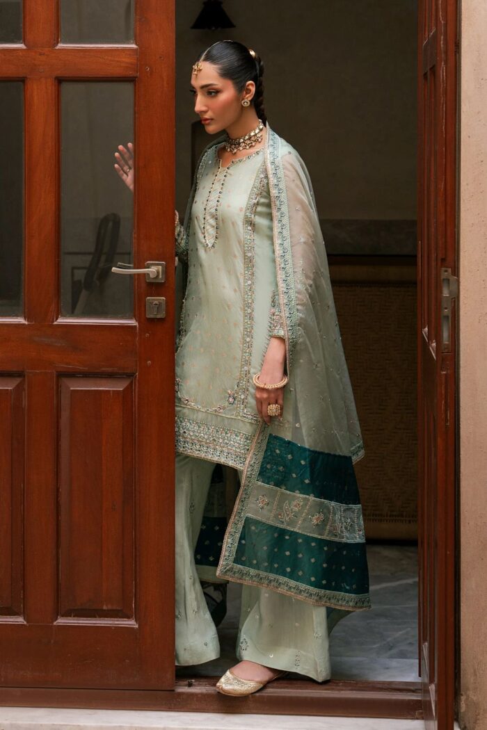 Naqshi | 3 Piece Aqua Organza Sharara – Amani| Ready To Wear - Image 2