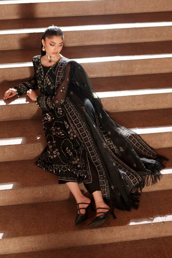 Naqshi | 3 Piece Black Khadi Net luxury pret – Zeya | Ready To Wear - Image 2