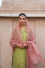 Naqshi | 3 Piece Pistachio & Tea Pink Sharara – Zaraan | Ready To Wear - Image 2