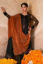 Naqshi | 3 Piece   Black & Orange  Crinkle Chiffon luxury pret – Zarim | Ready To Wear - Image 6