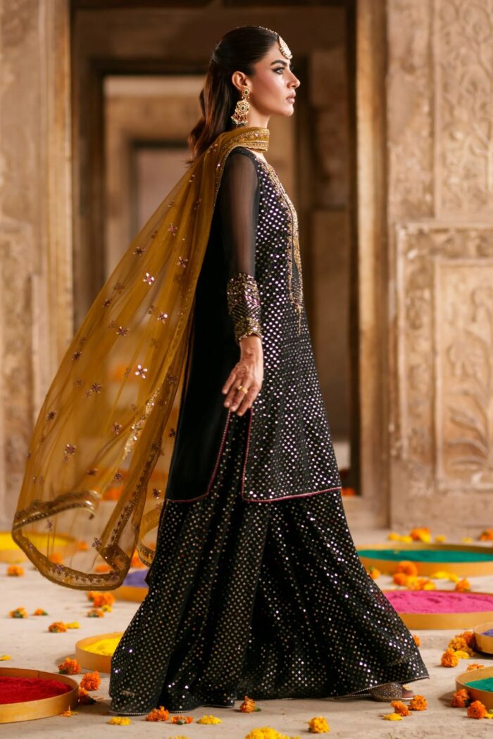 Naqshi | 3 Piece Black & Brown  Crinkle Chiffon luxury pret – Irra  | Ready To Wear - Image 4