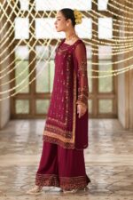 Naqshi | 3 Piece  Plum Crinkle Chiffon luxury pret – Anfa | Ready To Wear - Image 3