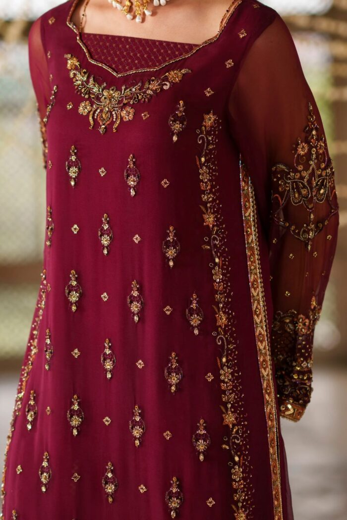 Naqshi | 3 Piece  Plum Crinkle Chiffon luxury pret – Anfa | Ready To Wear - Image 4