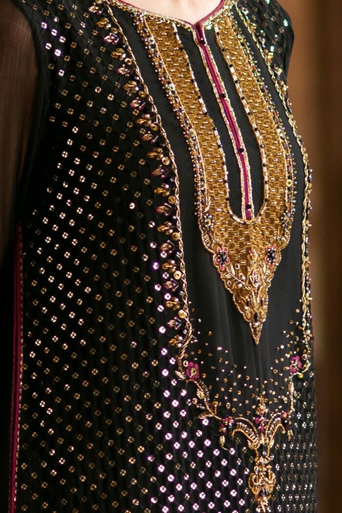 Naqshi | 3 Piece Black & Brown  Crinkle Chiffon luxury pret – Irra  | Ready To Wear - Image 2