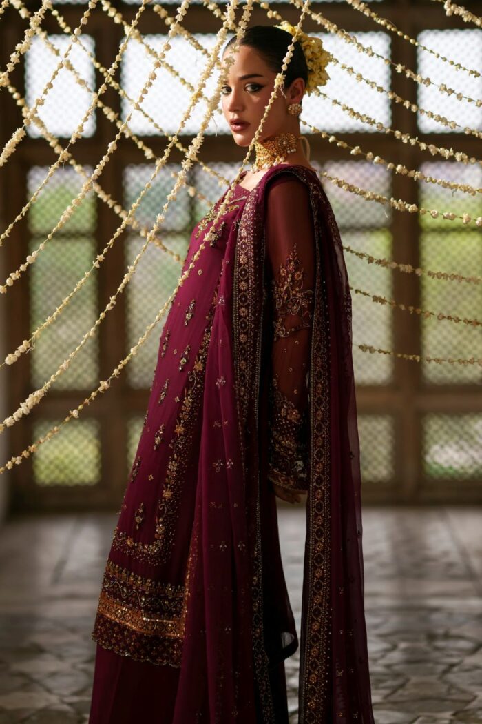 Naqshi | 3 Piece  Plum Crinkle Chiffon luxury pret – Anfa | Ready To Wear - Image 5