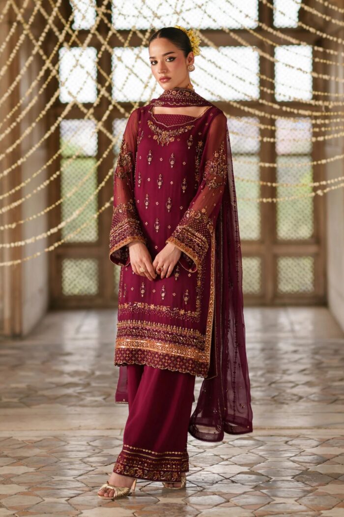 Naqshi | 3 Piece  Plum Crinkle Chiffon luxury pret – Anfa | Ready To Wear - Image 6