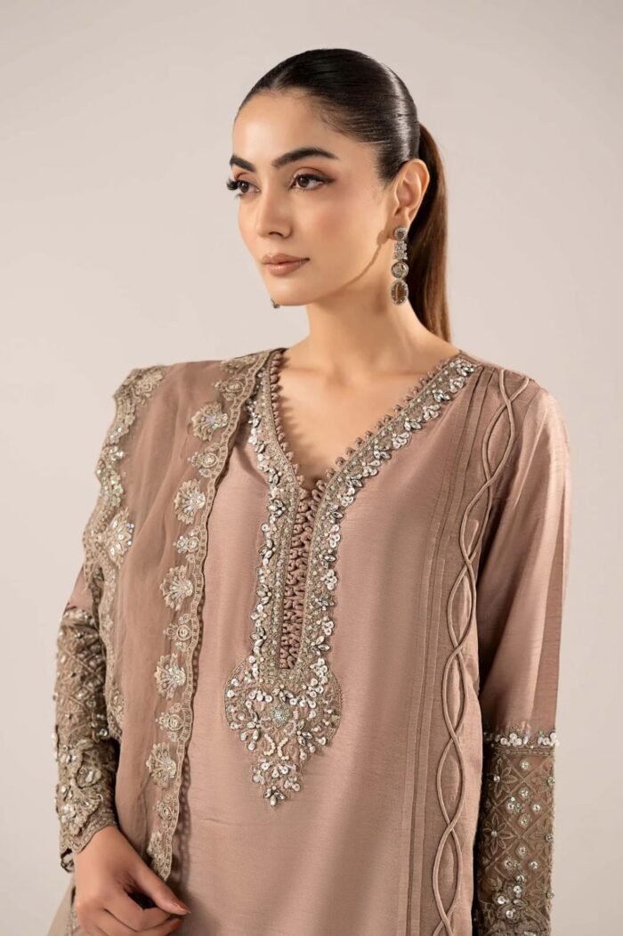 MARIA.B | 3 Piece Embroidered  Raw Silk Suit -SSF-EF26-08-Maroon | Ready To Wear - Image 3