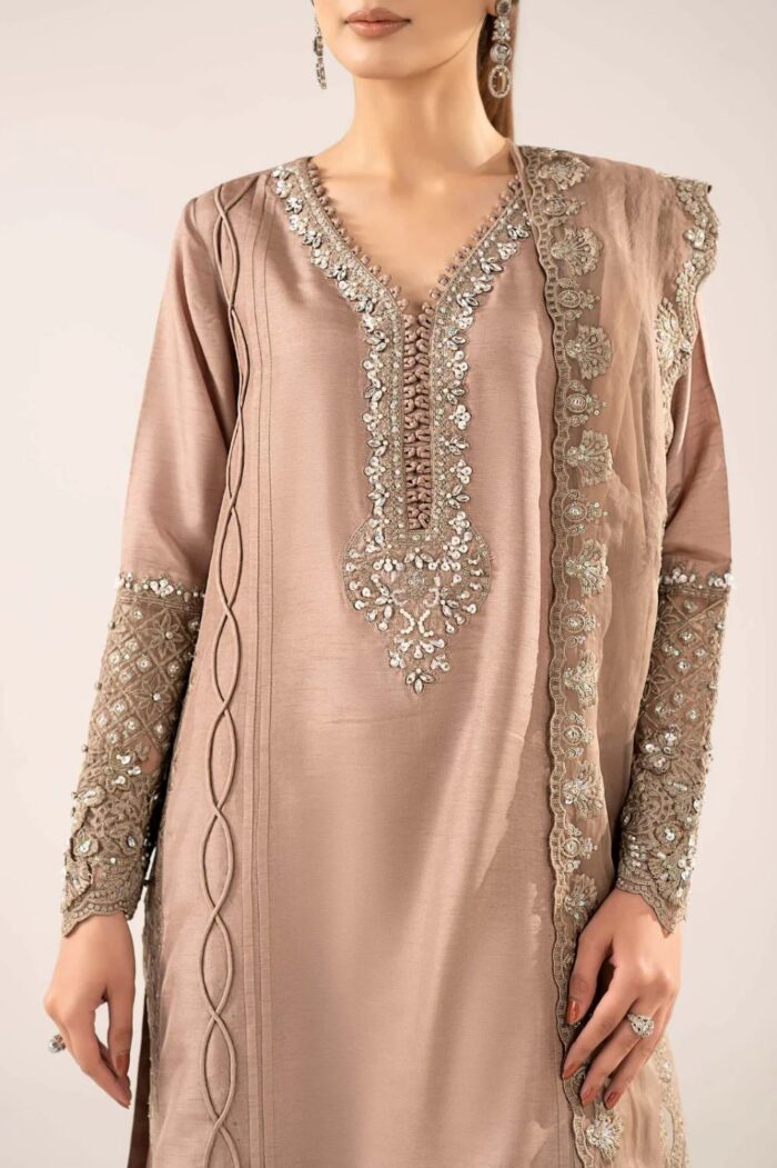 MARIA.B | 3 Piece Embroidered  Raw Silk Suit -SSF-EF26-08-Maroon | Ready To Wear - Image 4