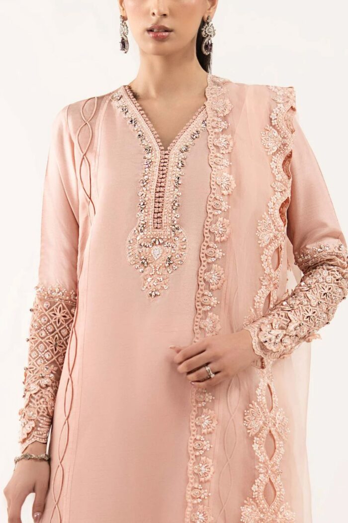 MARIA.B | 3 Piece Embroidered  Raw Silk Suit -SF-EF26-26-Pink | Ready To Wear - Image 3