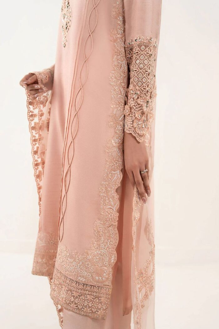 MARIA.B | 3 Piece Embroidered  Raw Silk Suit -SF-EF26-26-Pink | Ready To Wear - Image 4