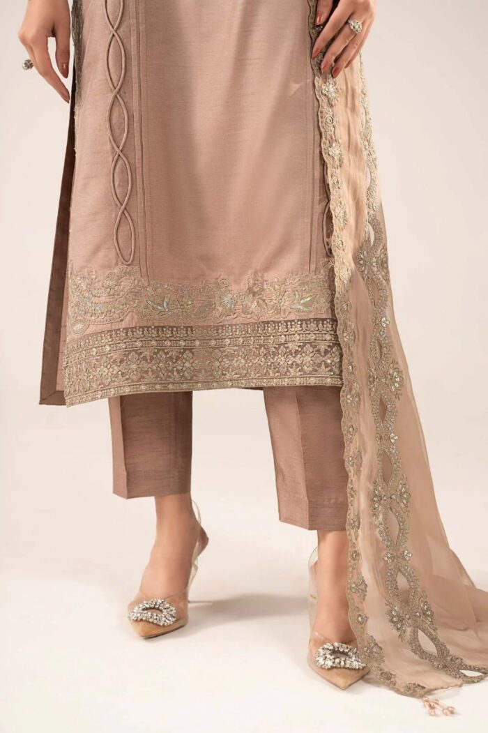 MARIA.B | 3 Piece Embroidered  Raw Silk Suit -SSF-EF26-08-Maroon | Ready To Wear - Image 5