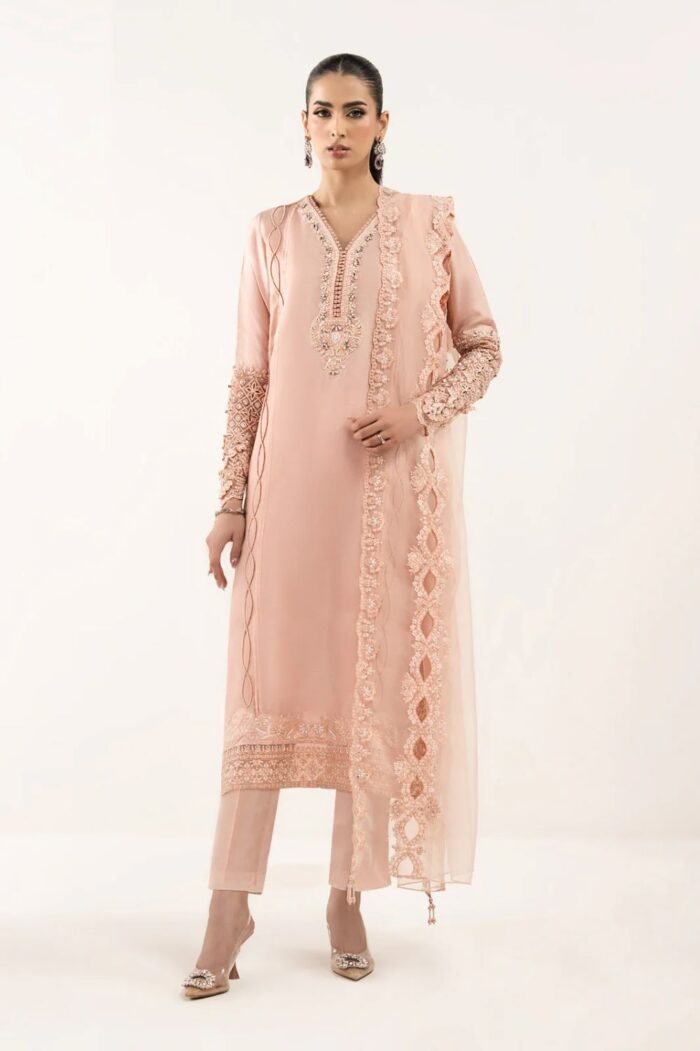 MARIA.B | 3 Piece Embroidered  Raw Silk Suit -SF-EF26-26-Pink | Ready To Wear - Image 5