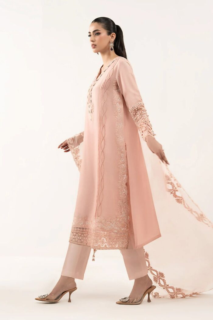 MARIA.B | 3 Piece Embroidered  Raw Silk Suit -SF-EF26-26-Pink | Ready To Wear - Image 6