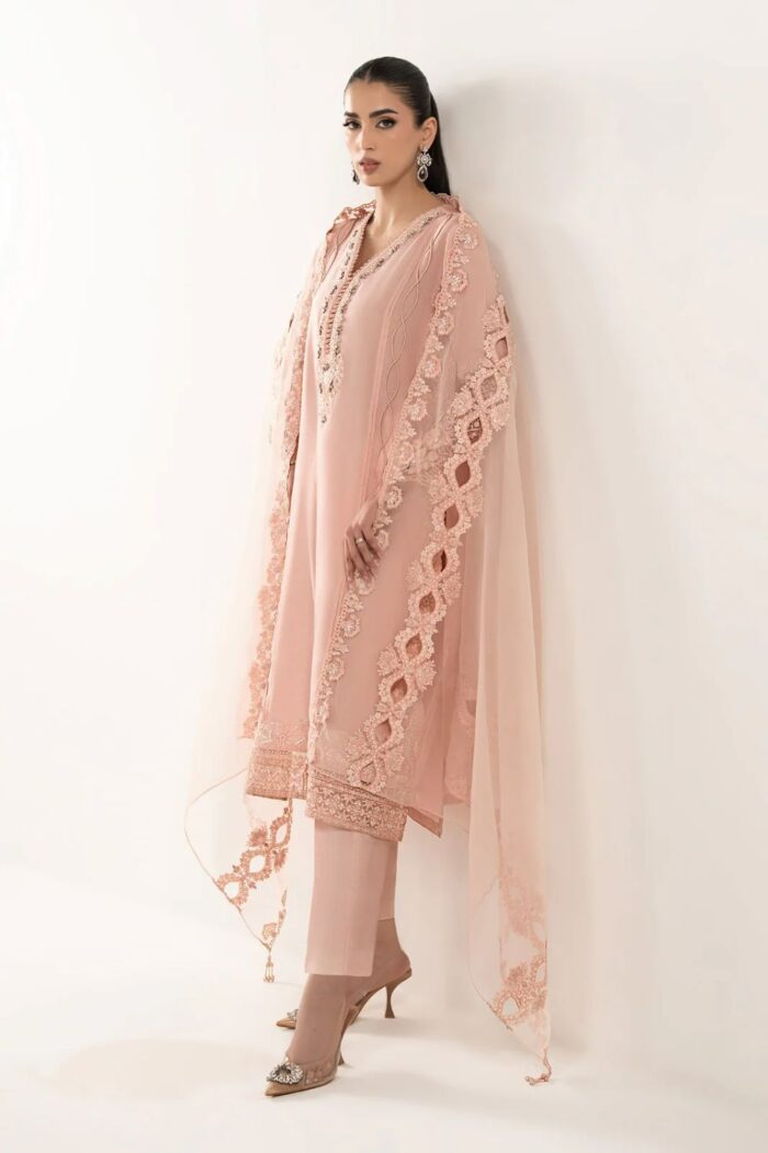 MARIA.B | 3 Piece Embroidered  Raw Silk Suit -SF-EF26-26-Pink | Ready To Wear - Image 7