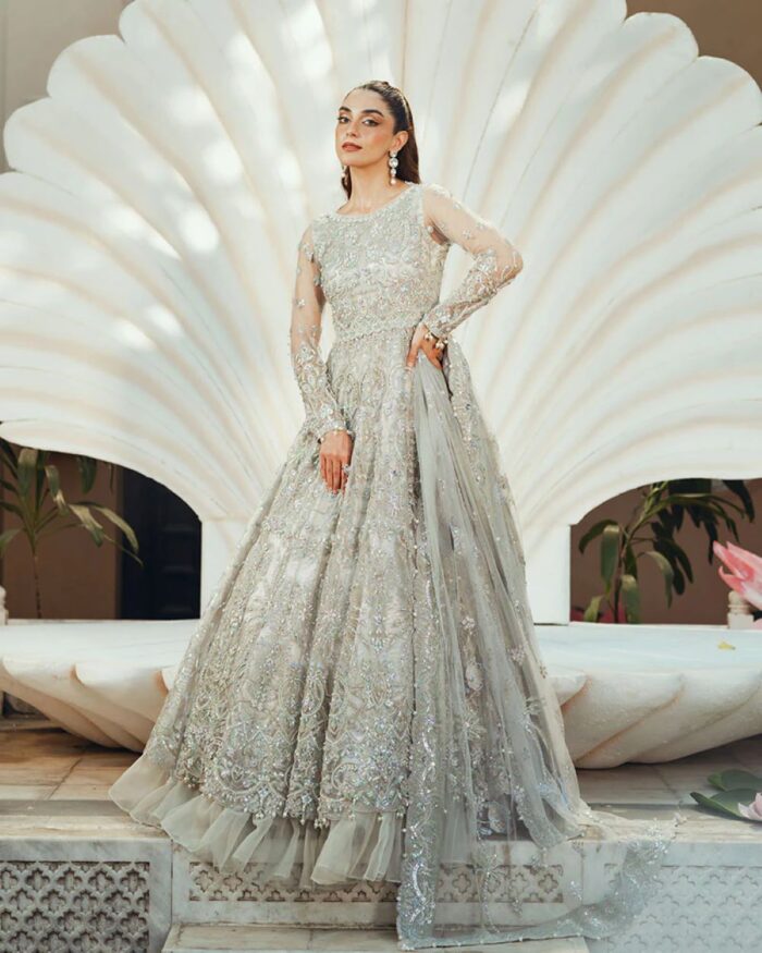 Ally's Official | 3 Piece Luxury Organza Maxi Embroidered  |AR-138 CRYSTAL | Ready To Wear - Image 2