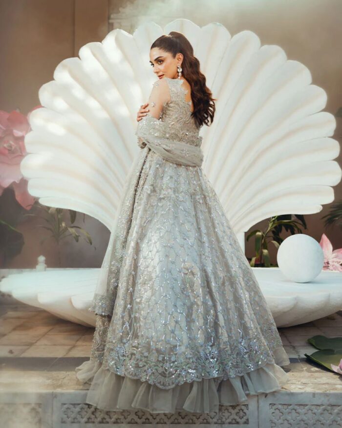 Ally's Official | 3 Piece Luxury Organza Maxi Embroidered  |AR-138 CRYSTAL | Ready To Wear - Image 5
