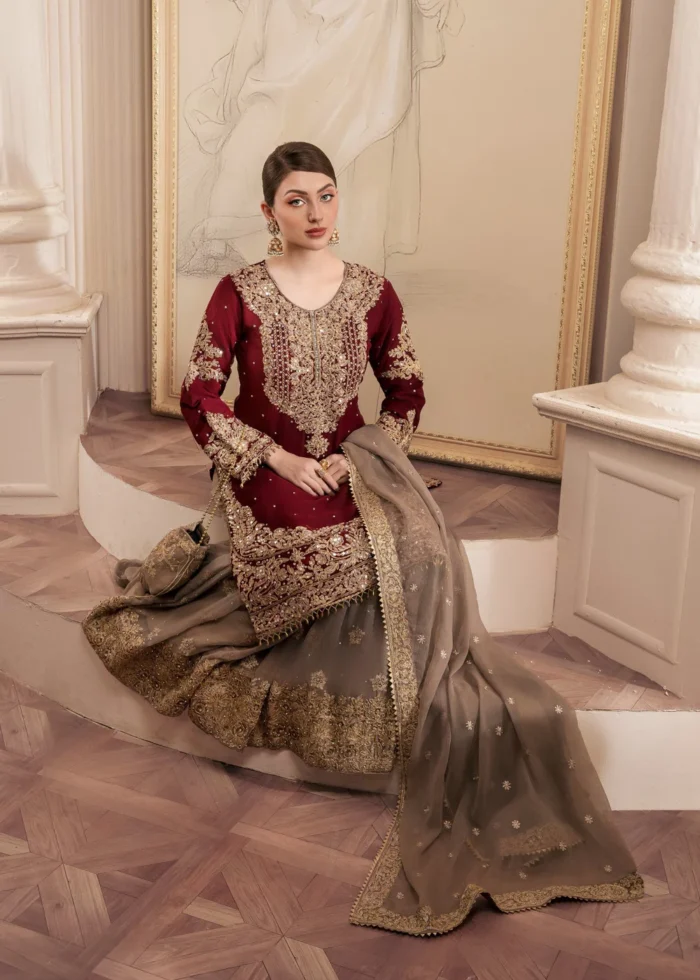 Haseens Official | 3 Piece Embroidered 	Flared gharara - Zarmina | Ready To Wear - Image 3