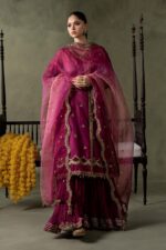 MARIA.B | 3 Piece Embroidered Raw Silk Suit - SF-EA26-26-Pink | Ready To Wear - Image 2