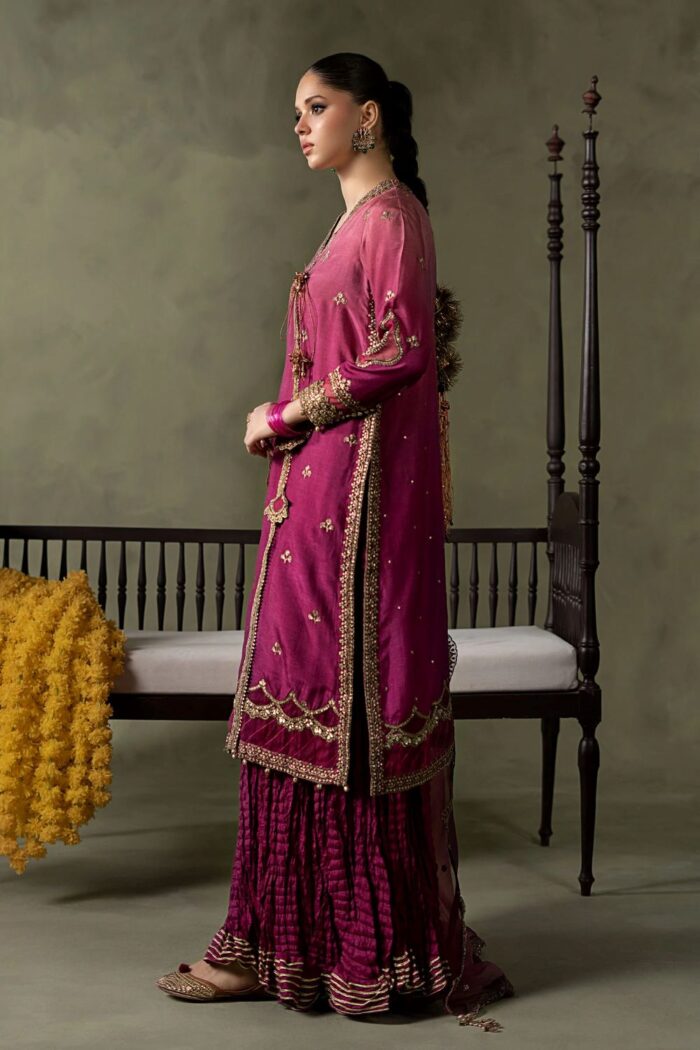 MARIA.B | 3 Piece Embroidered Raw Silk Suit - SF-EA26-26-Pink | Ready To Wear - Image 4