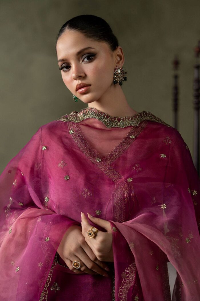 MARIA.B | 3 Piece Embroidered Raw Silk Suit - SF-EA26-26-Pink | Ready To Wear - Image 6