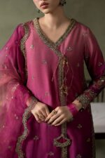 MARIA.B | 3 Piece Embroidered Raw Silk Suit - SF-EA26-26-Pink | Ready To Wear - Image 3