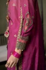 MARIA.B | 3 Piece Embroidered Raw Silk Suit - SF-EA26-26-Pink | Ready To Wear - Image 7