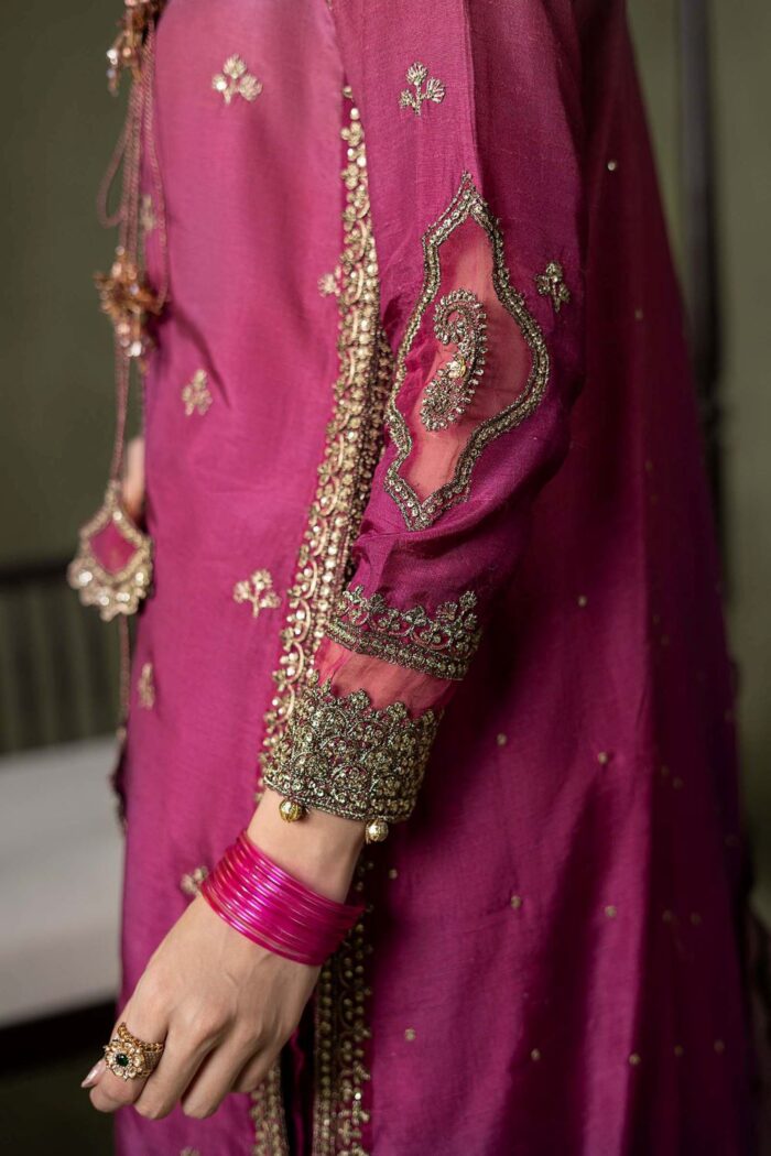 MARIA.B | 3 Piece Embroidered Raw Silk Suit - SF-EA26-26-Pink | Ready To Wear - Image 7