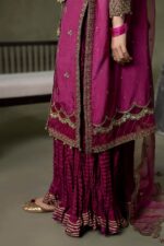 MARIA.B | 3 Piece Embroidered Raw Silk Suit - SF-EA26-26-Pink | Ready To Wear - Image 8