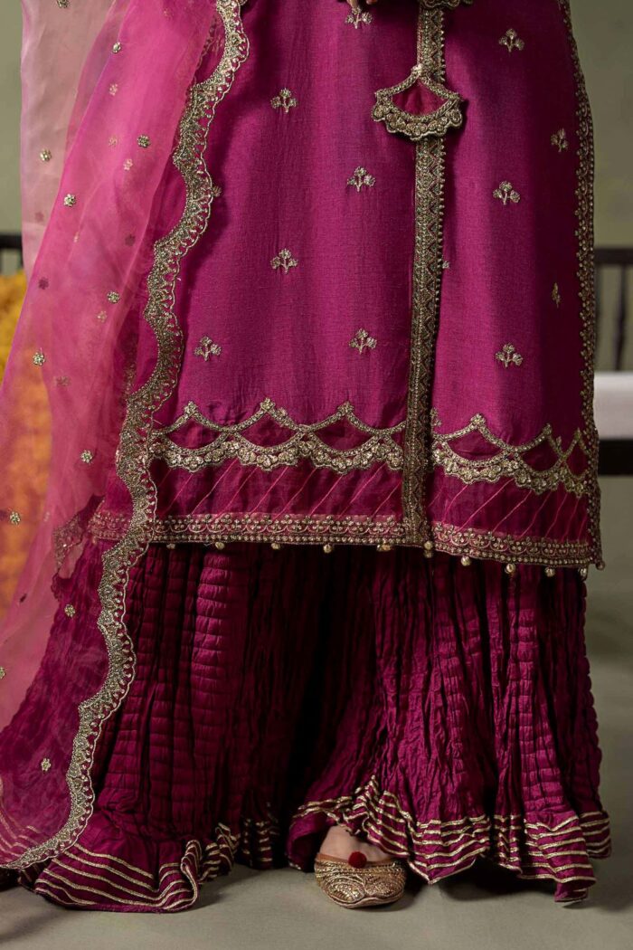 MARIA.B | 3 Piece Embroidered Raw Silk Suit - SF-EA26-26-Pink | Ready To Wear - Image 10