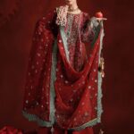 3 Piece Embroidered Raw Silk Suit