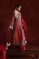 MARIA.B | 3 Piece Embroidered Raw Silk Suit - SF-EF26-32-Maroon | Ready To Wear - Image 2