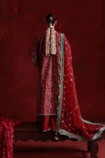 MARIA.B | 3 Piece Embroidered Raw Silk Suit - SF-EF26-32-Maroon | Ready To Wear - Image 3