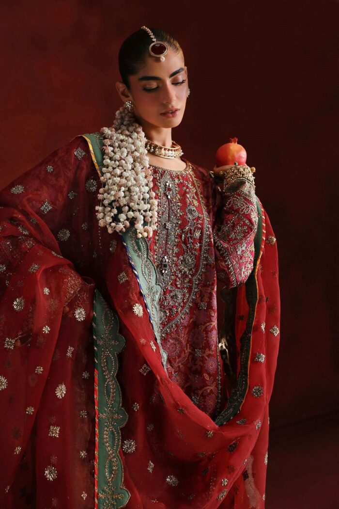 MARIA.B | 3 Piece Embroidered Raw Silk Suit - SF-EF26-32-Maroon | Ready To Wear - Image 4