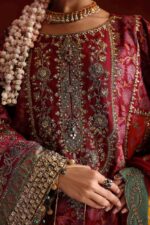 MARIA.B | 3 Piece Embroidered Raw Silk Suit - SF-EF26-32-Maroon | Ready To Wear - Image 5
