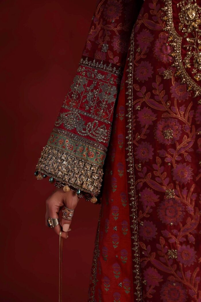 MARIA.B | 3 Piece Embroidered Raw Silk Suit - SF-EF26-32-Maroon | Ready To Wear - Image 6
