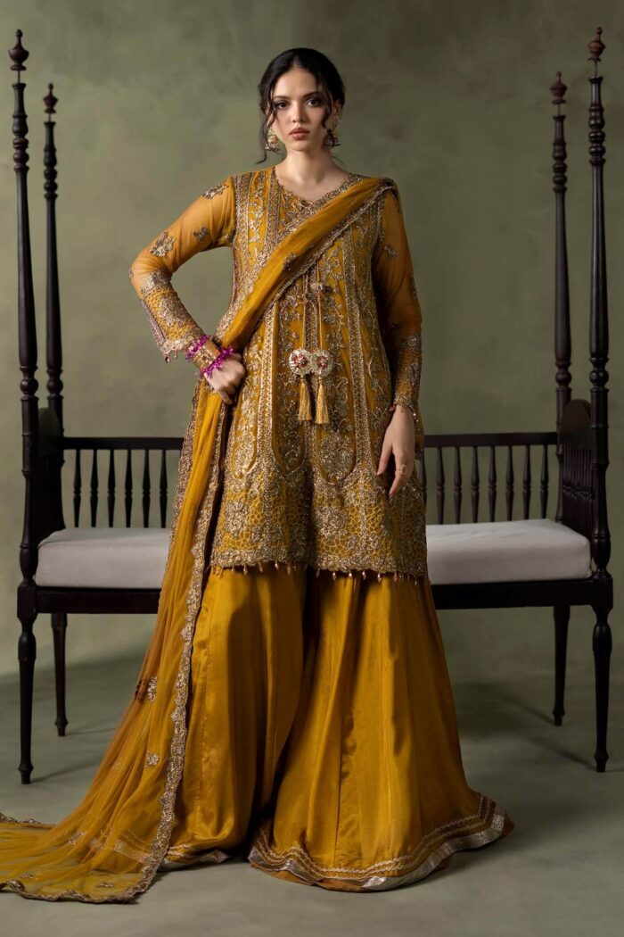 MARIA.B | 3 Piece Embroidered Net Suit - SF-W26-111-Mustard | Ready To Wear - Image 2