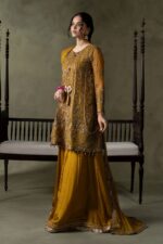 MARIA.B | 3 Piece Embroidered Net Suit - SF-W26-111-Mustard | Ready To Wear - Image 3