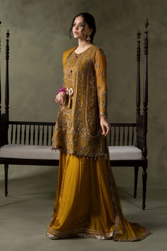 MARIA.B | 3 Piece Embroidered Net Suit - SF-W26-111-Mustard | Ready To Wear - Image 3