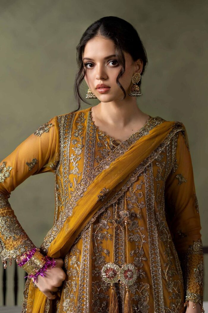 MARIA.B | 3 Piece Embroidered Net Suit - SF-W26-111-Mustard | Ready To Wear - Image 5